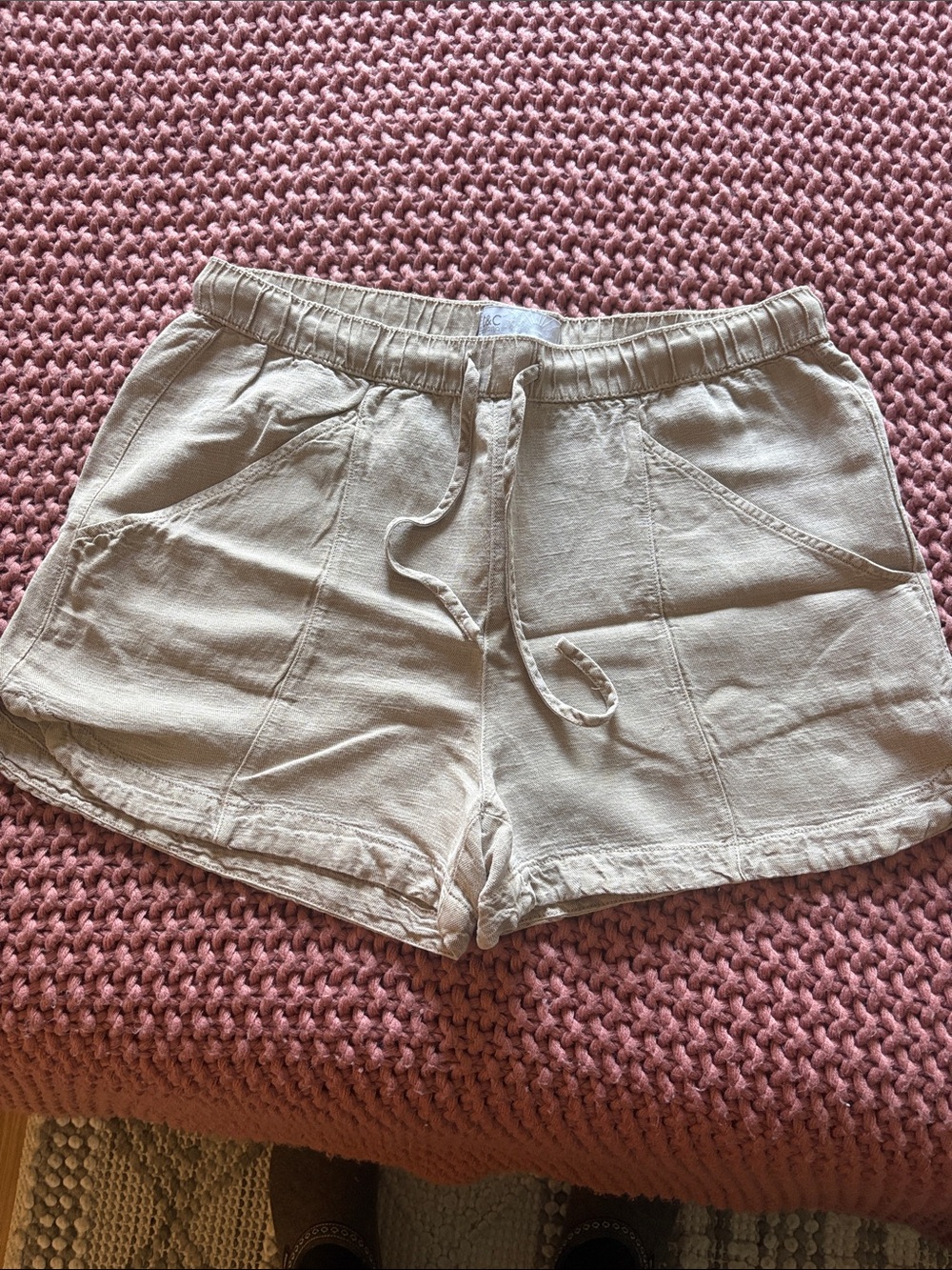 C&C California Beige Drawstring Linen-Blend Athletic Shorts